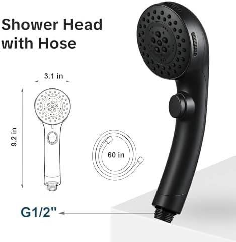 OFFO Shower Head with Hose, 5 Mode Handheld Shower Head with On Off Switch for Water Saving, High Flow Powerful Boosting Showerheads with 60" PVC Hose, Matte Black - Image 7
