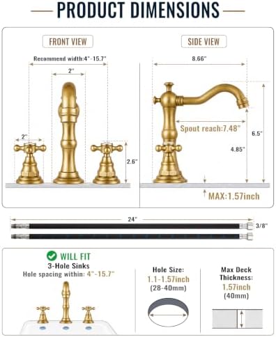 gotonovo Bathroom Faucet 3 Hole Vintage, Antique Brass, Script Font Label - Image 6
