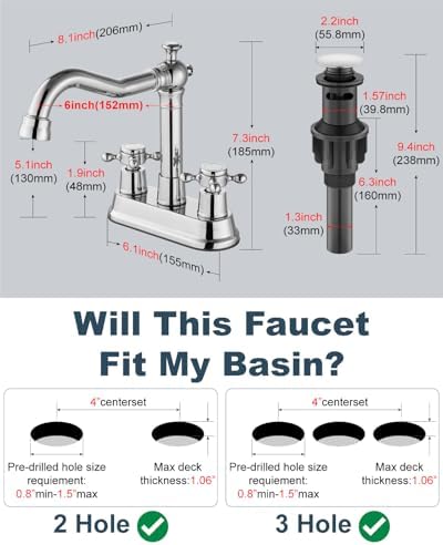 Aolemi 4 Inch Centerset Bathroom Sink Faucet 2 Handle Polish Chrome - Image 6