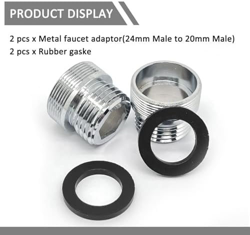 2 Pcs 24mm Male to G1/2 Male Thread Metal Faucet Adaptor,Brass Kitchen Sink Aerator Adapter,For Connecting Water Filter,Garden Hose,With Gaske - Image 5