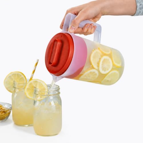 FALAH 2Quart Plastic Pitcher with Lid, Clear Body with Red Lid, Large Water & Juice Pitcher for Refrigerator, Cold Drink Mixing, Kitchen Beverage Storage - Image 7