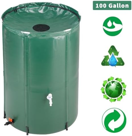 100 Gallon Collapsible Rain Barrel, Water Storage Tank, Portable Rainwater Collection System, Rain Catcher Barrel with Two Spigots and Overflow Kit, Rain Water Barrel Collector for Garden, Green - Image 7