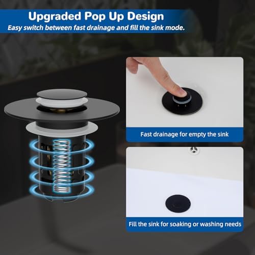 Hibbent Upgraded 3 in 1 Bathroom Sink Drain Strainer, Pop Up Stopper - Image 6