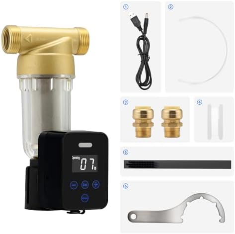 Spin Down Sediment Water Filter: 50/100 Micron Precision, Plug - in with Touch - Screen Auto Flushing, Brass Top Clear Housing & Reusable, Plug-in Use Only - Image 6