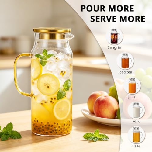 Bivvclaz 1.6 Liter 54 oz Gold Glass Pitcher with Lid and Handle - Image 7
