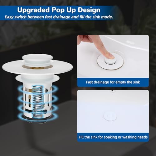 Hibbent 2 PCS Upgraded 3 in 1 Bathroom Sink Drain Strainer, Pop Up Stopper - Image 6