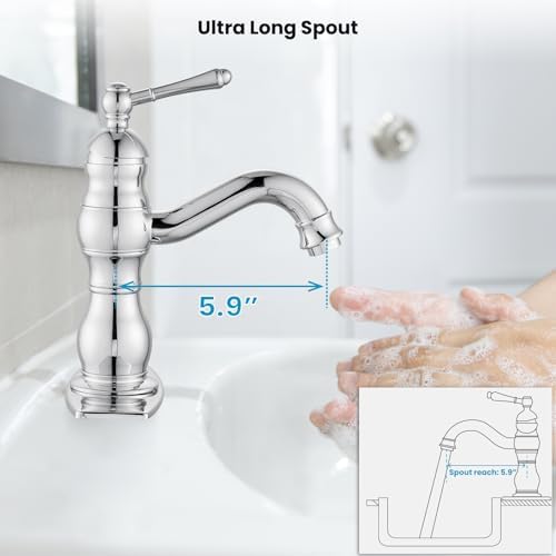 gotonovo Bathroom Faucet 1 Hole Vintage,Polish Chrome,5.9” Spout Reach - Image 7