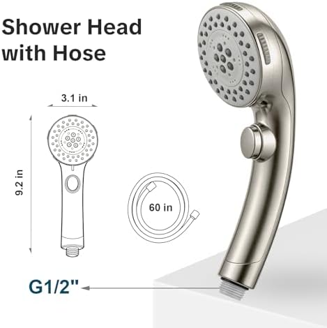 OFFO Shower Head with Hose, 5 Mode Handheld Shower Head with On Off Switch for Water Saving, High Flow Powerful Boosting Showerheads with 60" Stainless Steel Hose, Brushed Nickel - Image 7
