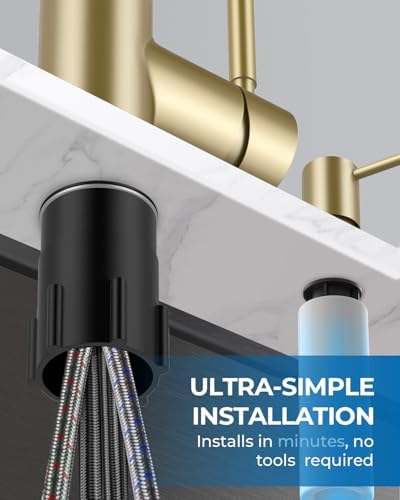 WEWE Kitchen Faucet with Soap Dispenser Set, Pull-Down Sprayer, Gold - Image 7