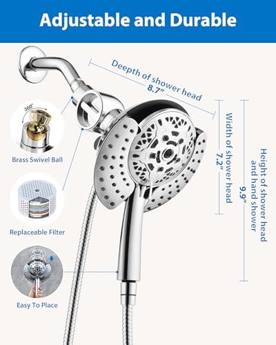 INAVAMZ 2 in 1 Shower Head with Handheld Combo High Pressure Chrome 2.5 GPM - Image 7