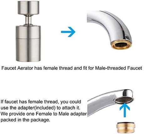 Hibbent cUPC Certified 2-Flow 360° Swivel Faucet Aerator, Brushed Nickel - Image 6