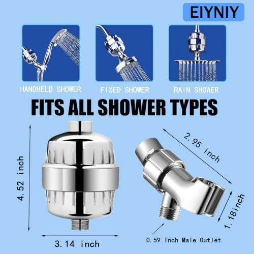Universal Shower Filter, High Output with Replaceable 15-Stage Cartridge to Remove Chlorine & Impurities, Improve Water Quality for Skin & Hair Care, Chrome,with Bracket Holder (EY-009S) - Image 6