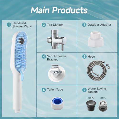 Dog Shower Attachment with 4 Adjustable Spray Patterns, Pet Shower Attachment Hose for Easy Installation, Dog Shower Brush for Bathing and Grooming, Indoor/Outdoor Use,Blue/White - Image 6
