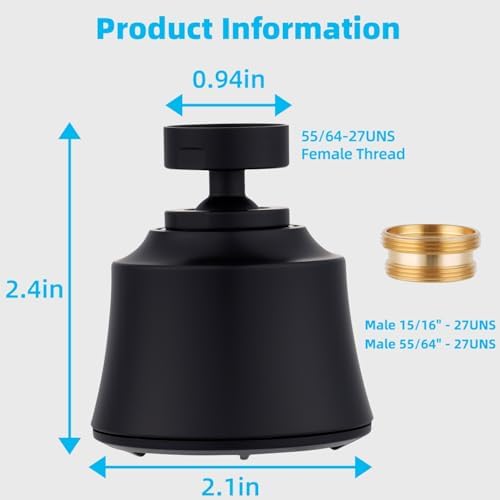 Kitchen Sink Faucet Head 4 Modes, 360° Swivel Faucet Aerator Adapter, Black - Image 6