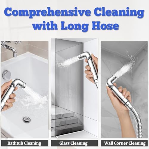 Dog Shower Sprayer Attachment, YDmeet 100 Inch Dog Washing Hose for Fast and Clean Pet Showering, Multifunctional Wand with Turn Off, Brass 3 Way Diverter, No Drill Holder, Chrome - Image 6
