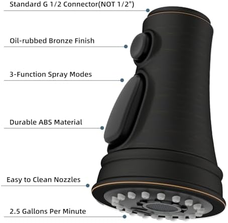 Universal Kitchen Faucet Sprayer Head 3-Mode, 15 Adapter, Oil Rubbed Bronze - Image 7