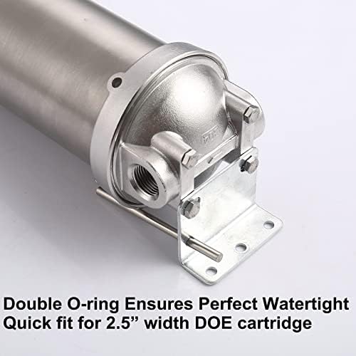 NSF/ANSI 42 Stainless Steel Whole House Water Filter Housing, 20" x 2.5" Sediment Water Filter System for Heavy Duty, Well & City Water, 1" NPT Port, Drain Valve Style C (Square Head) - Image 6
