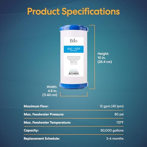 Brio RFCTY4510KDF | GAC + KDF Heavy Metal Filter for Whole House Water Filter System (Universal Replacement) Fast-Flow | Removes Dirt, Improves Taste & Protects Appliances | 4.5" x 10" - Image 6