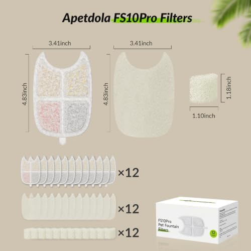 Cat Water Fountain Filter,12 Pack FS10PRO Cat Fountain Filter Replacement, 12 PCS Filters & 12 PCS Sponge Set for Stainless Steel Cat Dispenser,6 Layer Filters for Pet Fountain - Image 7