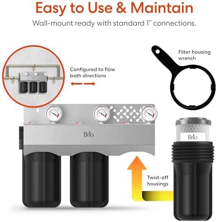 Brio Whole House Water Filter System w/Gauges | 3 Stage Fast-Flow Filtration (Sediment, Phosphate Anti-Scale, CTO Carbon Block) 4.5" x 10" Filters | Improves Taste, Protects Home Appliances | 720 GPH - Image 7