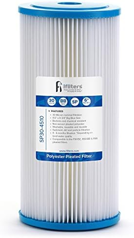 iFilters SP30-4510 OEM Replacement Sediment Water Filter, Compatible with MWH-D Systems, 4.5" x 10" Washable Pleated 30 Micron Whole House Filter Cartridge, Fits Big Blue Housings by iFilters