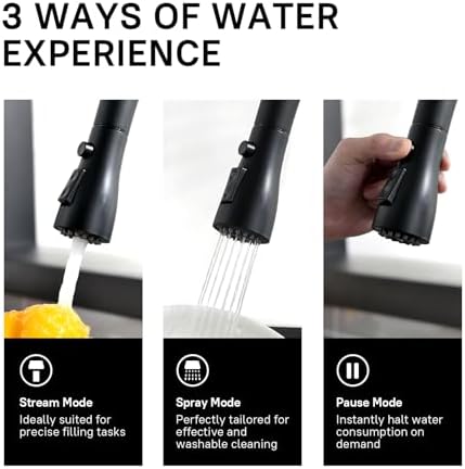 WEWE Pull-Down Kitchen Faucet, 3-Mode Sprayer, Matte Black, High Arc - Image 6