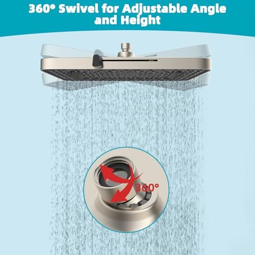 Hibbent cUPC Certified 5 Spray Modes Shower Head, 13'' High Pressure Large Rainfall Shower Head, High Flow Waterfall Bathroom Fixed Showerheads, Adjustable Swivel Ball Joint, Brushed Nickel - Image 6