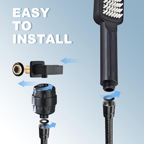 Filtered Handheld Shower Head with Hard Water Filter, Matte Black Wide Face Hand Held Showerhead with Hose and Bracket Set, High Pressure Built-in Power Wash - Image 6