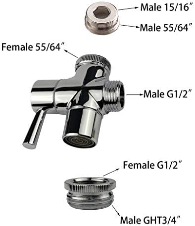 All Brass Faucet Diverter Valve with Aerator, Sink to Garden Hose Diverter Adapter, for Bathroom/Kitchen Sink Faucet Connection Portable Washing Machine/Dishwasher (G1/2 * 3/4", Chrome) - Image 6