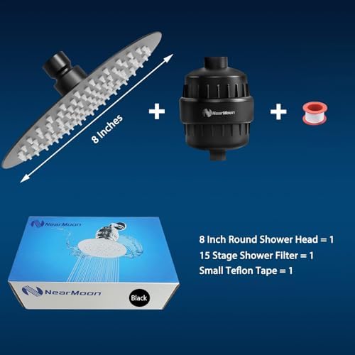 NearMoon Shower Head and 15 Stage Shower Filter Combo, High Pressure Filtered Shower for Hard Water, Improves the Condition of Your Skin, Hair (8 Inch, Black) - Image 6