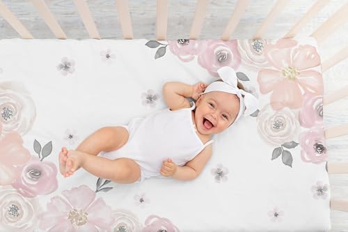 Sweet Jojo Designs Fitted Baby Crib Sheets (Pink/Grey Boho Floral) for Girls, Infant Nursery, Toddler Room - Standard Size (Photo Op, Rose, Flower, Bohemian, Farmhouse, Wildflower, Nature, Elegant) - Image 6