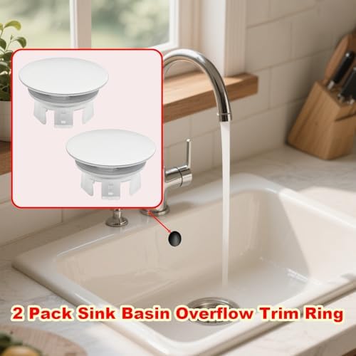 2 Pack Sink Basin Overflow Trim Ring,Solid Brass Bathroom Sink Trim Overfollow Cover,Sink Trim Overflow Cover Insert in Hole Round Caps or Kitchen Bathroom(White) - Image 6