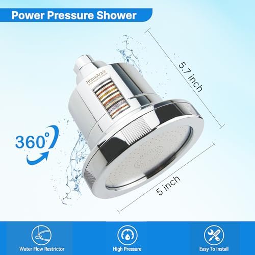 High Pressure 20 Stage Filtered Shower Head with 5 Spray Modes, Hard Water Softener Shower Filter to Remove Chlorine, Fluoride for Skin & Hair, Chrome New Viewer - Image 7