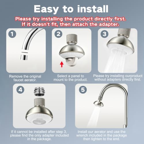 Kitchen Faucet Sprayer Attachment, Anti-Splash 3-Mode Swivel Faucet Extender with Wide Spray Area, 360° Rotating Faucet Aerator, Faucet Head Replacement for Kitchen (Brushed Nickel) - Image 7