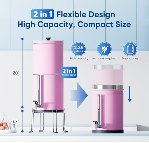 Purewell 3-Stage 0.01μm Ultra-Filtration Gravity Water Filter System, 304 Stainless Steel Countertop System with 2 Filters, Metal Water Level Spigot and Stand, Reduce 99% Chlorine, 2.25G, PW-OB-K - Image 7