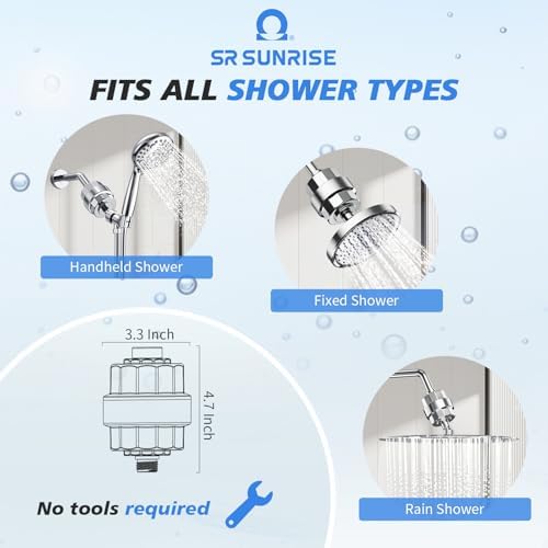 SR SUN RISE 20 Stage Shower Filter for Hard Water, 1 Cartridge, Chrome - Image 6