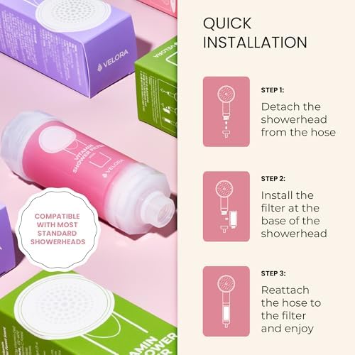 Vitamin C Shower Filter and Water Softener for Hard Water - Aromatherapy Shower Head Attachment - Universal Fit, Easy to Install - Reduces Dry Itchy Skin and Nourish Hair - Rose-Scented - Image 6