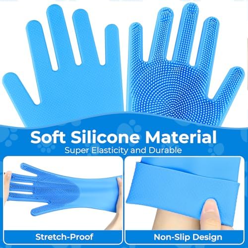 2PCS Dog Washing Gloves and Dog Bath Brush, high-Density Teeth Design pet Grooming Gloves, 2-in-1 Pet Grooming kit ,Suitable for Dogs and Cats to bathe, depilate, and Massage - Image 7