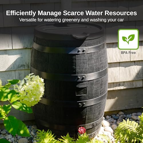 RTS Home Accents Premium 55-Gallon Eco Rain Barrel with Removable Lid, Flat Back Rain Water Collection Barrel, Made with 100% Recycled Plastic, Stand Included, Black - Image 7