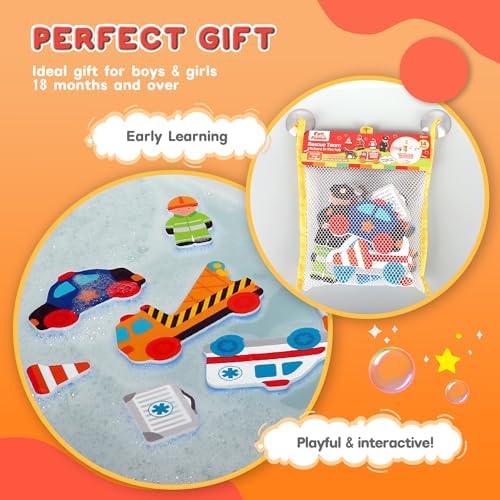 Baby Bath Toys for Kids Ages 1-3,14PCS Rescue Team Foam Bath Toys - Image 7