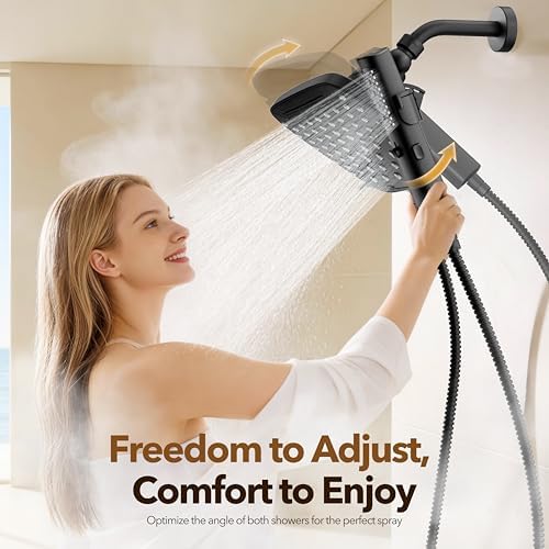 JDO High Pressure Rain Shower Head with Handheld Spray Matte Black - Image 6