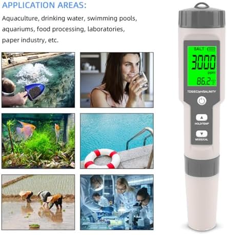 Pool Salt Tester - Multifunctional 5 in 1 Salinity, PH, TDS, EC, and Temperature Meter, Pool Salinity Testing Kit, Digital Salinity Tester for Swimming Pool,Saltwater, Sea Water, Aquarium - Image 7