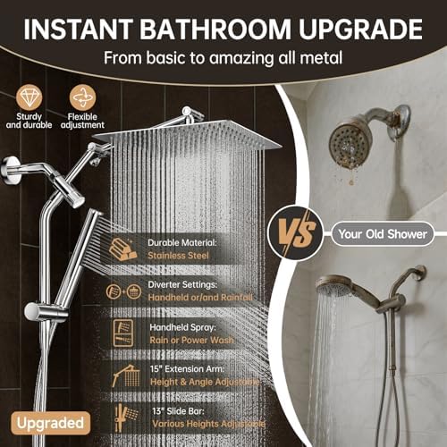 Veken All Metal 12" Luxurious Shower Head with Handheld,Full Body Coverage - Image 6