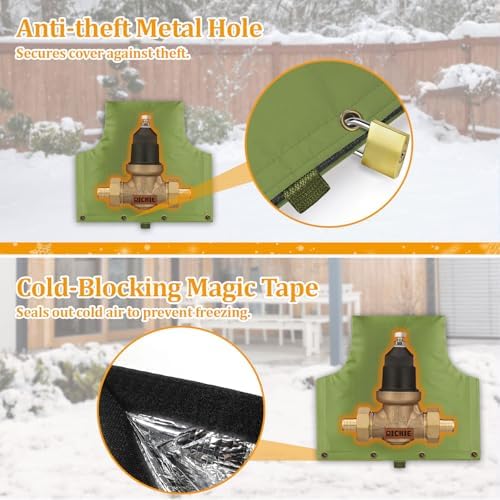 Backflow Preventer Insulated Cover (5°F) for Winter Freeze Protection, 14"W x 13"H Thickened Pressure Reducing Value & Well Pump Cover, Outdoor Waterproof Insulation Pouch for Sprinkler Valve, Green - Image 7