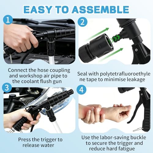 Coolant Flush Gun, Lever Action Heater Core Flush Kit with 3 Hose adapters (5/8 ", 3/4", 1/2 "), Radiator/Cooling System Flush kit for Automotive Coolant Flush, Nozzles Fit 19-40 mm Hoses - Image 7