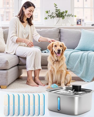 10L Dog Water Bowl Dispenser Fountains Accessories, Pet Cat Water Fountain Stainless Steel, Safe Multi-Filtered Automatic Dispenser for Dogs 2.4G Wi-Fi 2.64Gal/338 Oz (8 Filters & Sponges) - Image 7