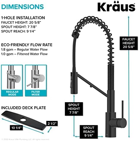 KRAUS Oletto 2-in-1 Commercial Style Pull-Down Single Handle Water Filter Kitchen Faucet for Reverse Osmosis or Water Filtration System in Matte Black, KFF-2631MB - Image 6