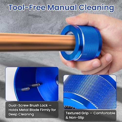 Copper Pipe Cleaner Set, Fits 1”, 3/4”, 1/2” Copper, Iron & Aluminum Pipes, Handheld or Drill Compatible, Metal Tube Cleaning Brushes with Replaceable Blades - Image 7