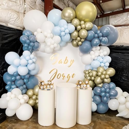Dusty Blue Balloon Garland Arch Kit, 114pcs Pastel Blue Pearl White Metallic Light Gold Latex Balloons Set for Boy Girl Boho Ocean Baby Shower Boy Birthday Wedding Bridal Shower Party Decorations - Image 7