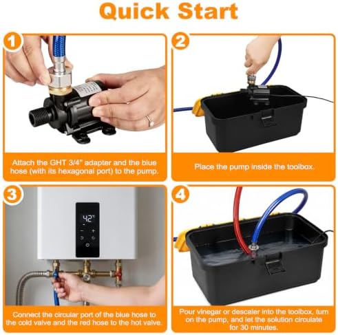 Tankless Water Heater Flushing Kit: Brushless Pump, 2×6' Hoses & Toolbox - Image 7